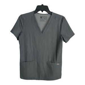 Figs Womens Scrub Shirt Adult Size XS Gray Short Sleeve Pockets Stained